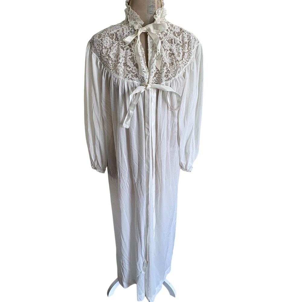 Vintage 50's Radcliffe Nylon Lace Robe Pegnoir Victorian Regency Full Sleeve
